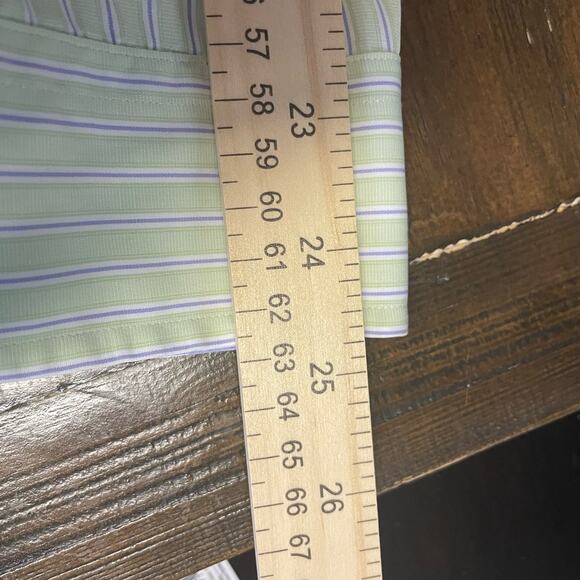 Ralph Lauren Long Sleeve Shirt Men Size17.5 Green Classic Fit Stripe Button Down - Picture 8 of 10